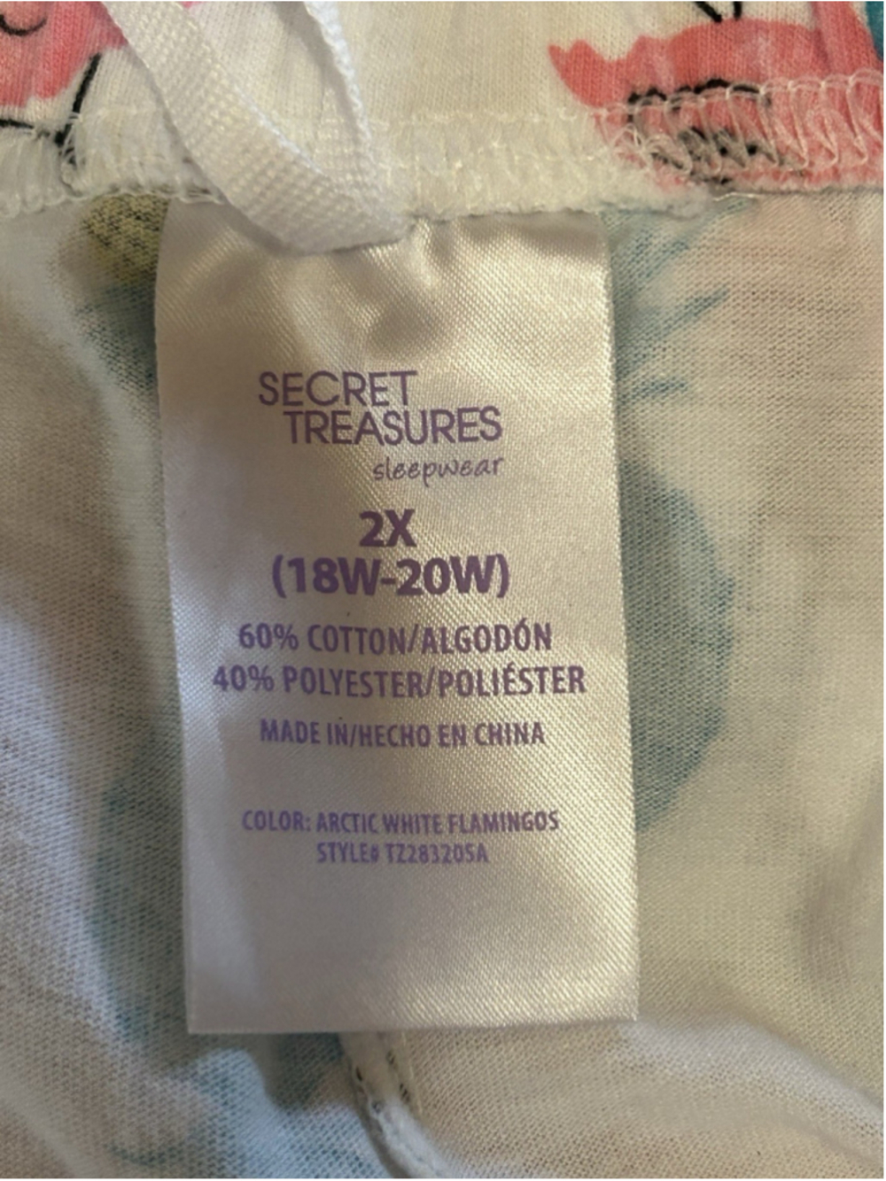 Secret Treasures Lounge Pajamas Set Capri Pants Shirt Pink Flaminos 18/20 Plus - Picture 9 of 9